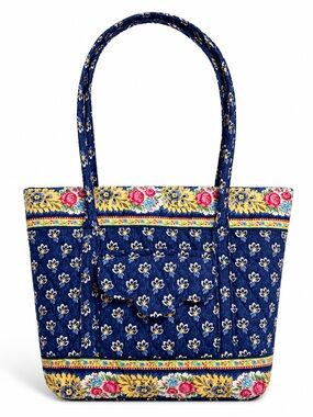Vera Bradley Retired Floral Quilted Tote Bag Mason Blue Yellow Pink Zip Cotton